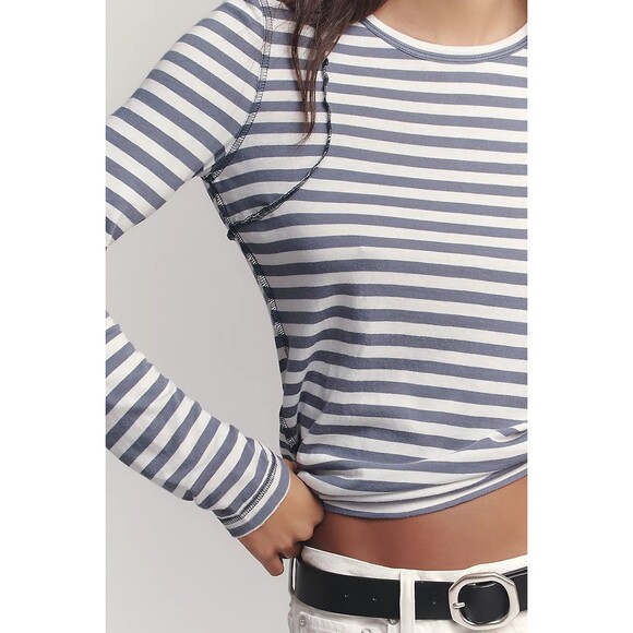 Anthropologie Pilcro The Teddy Tissue Tee Top Striped Print Long Sleeve S 283788 - Picture 4 of 8